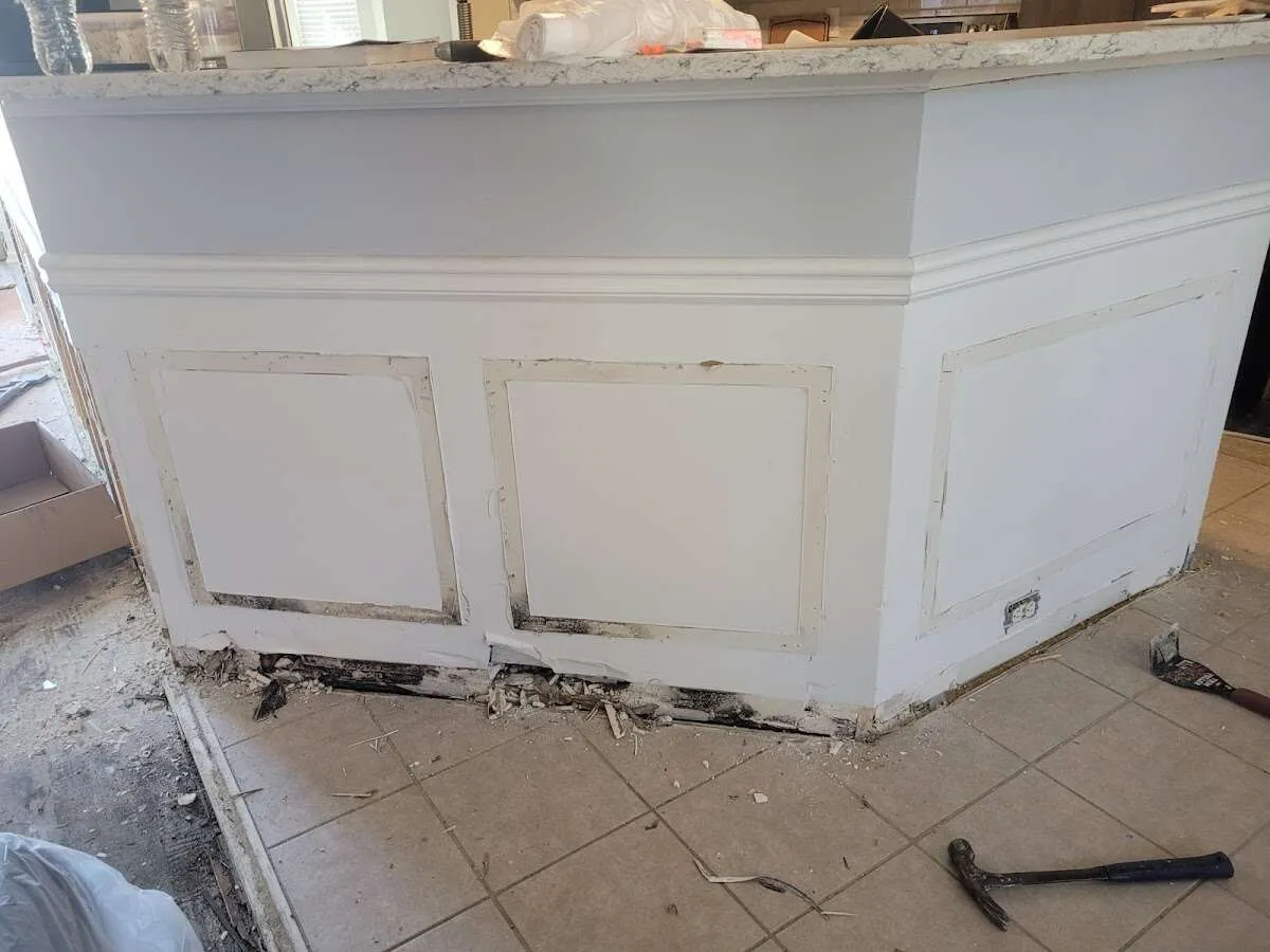 Water damage and mold on kitchen during Storm Damage Restoration in Makawao